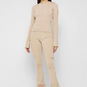 Maniere de Voir ribbed long sleeve top & ribbed flared leggings (matching set)